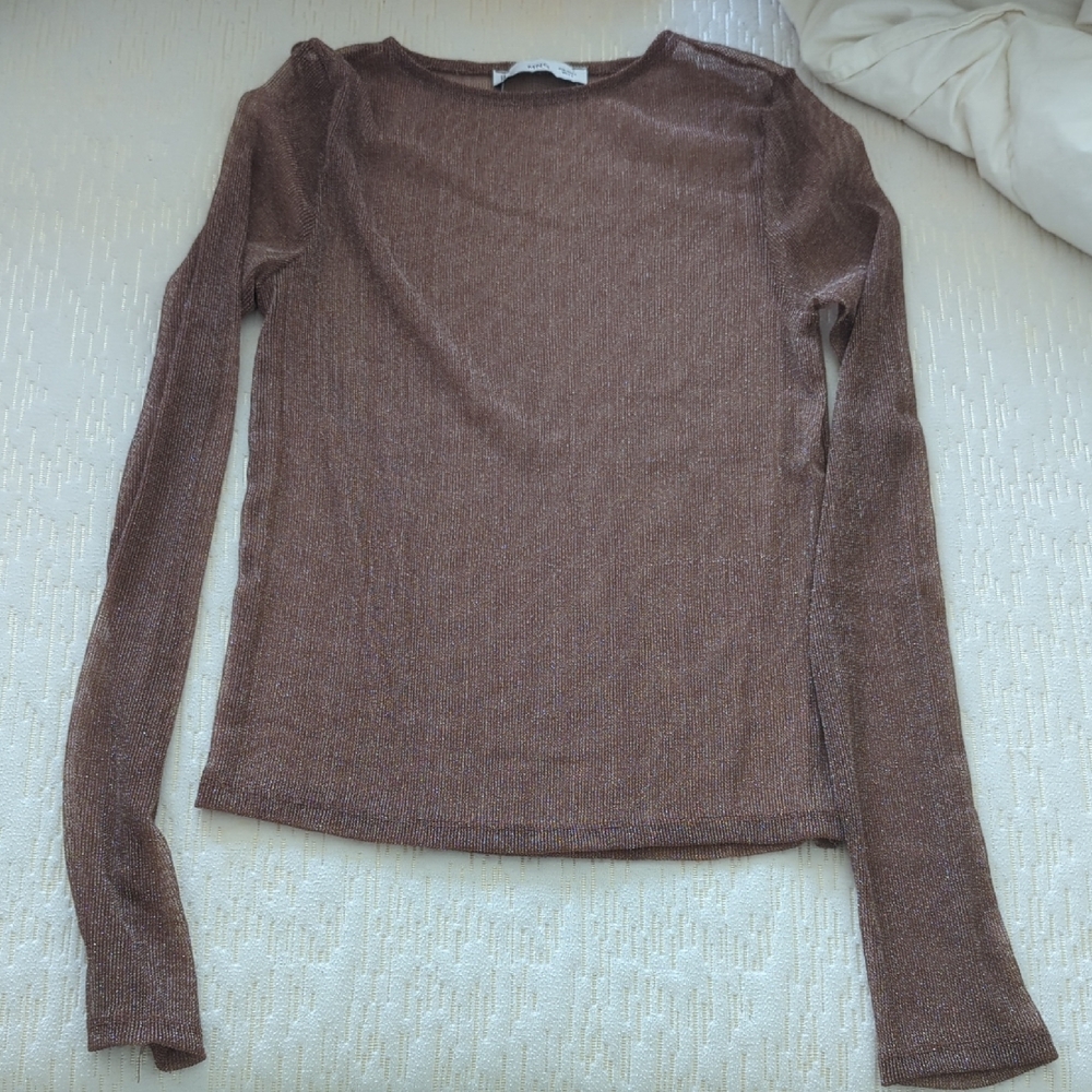 Mango Metallic Brown Knit Top